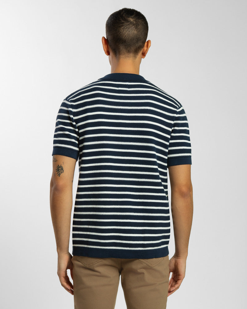 Large Stripe Knitted Button Polo Shirt