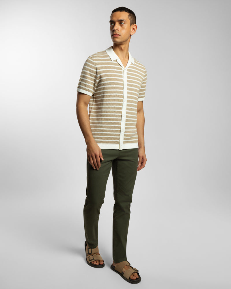 Large Stripe Knitted Button Polo Shirt