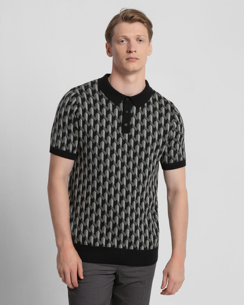 Geometric Jacquard Short Sleeve Polo Shirt