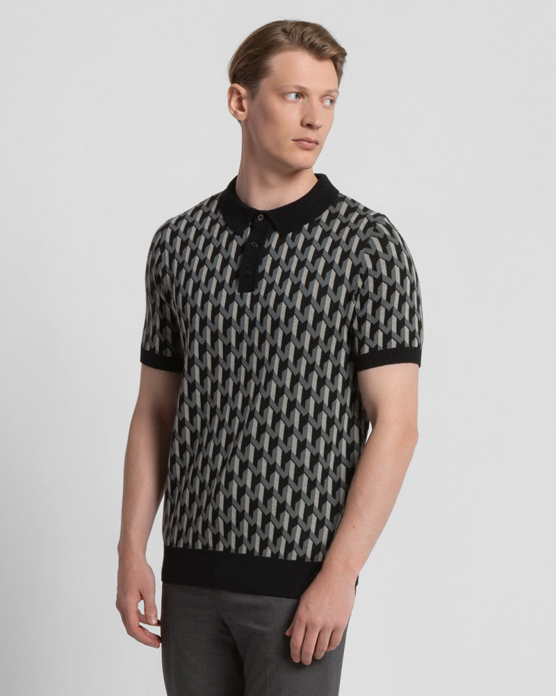 Geometric Jacquard Short Sleeve Polo Shirt