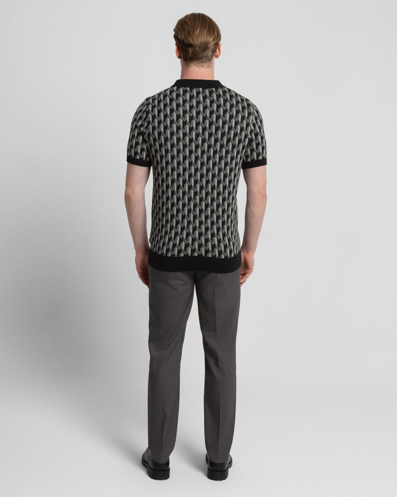 Geometric Jacquard Short Sleeve Polo Shirt
