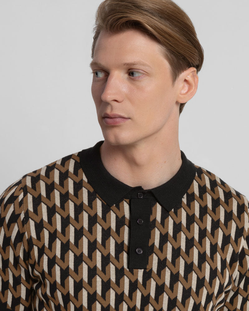 Geometric Jacquard Short Sleeve Polo Shirt
