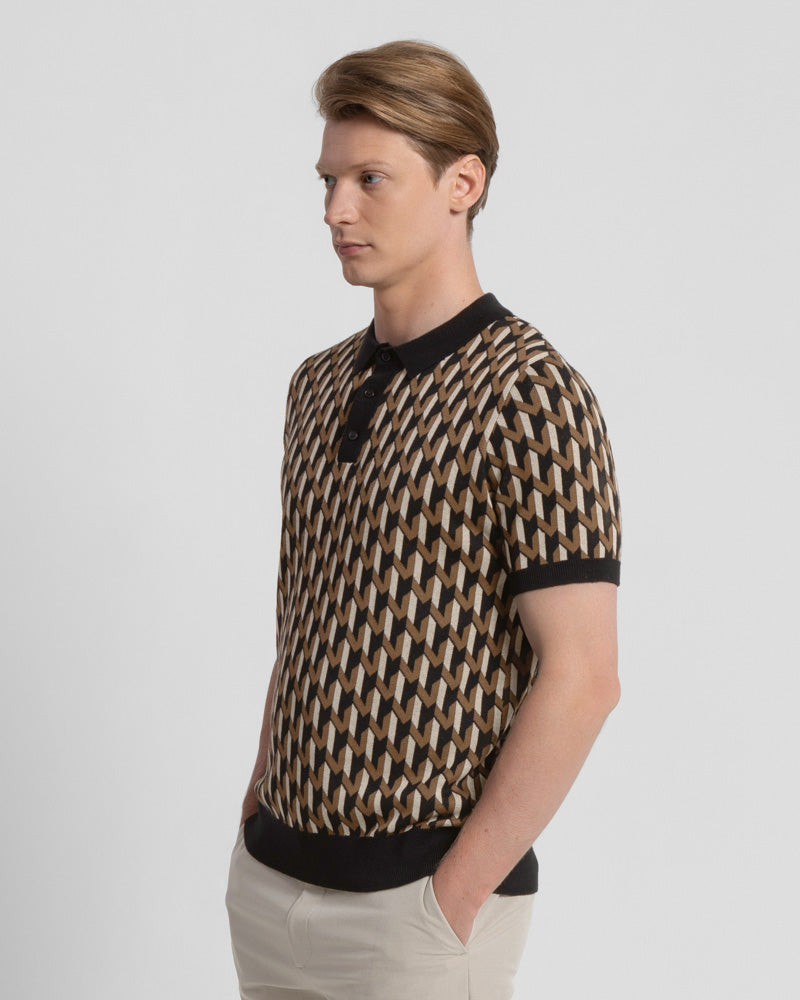 Geometric Jacquard Short Sleeve Polo Shirt