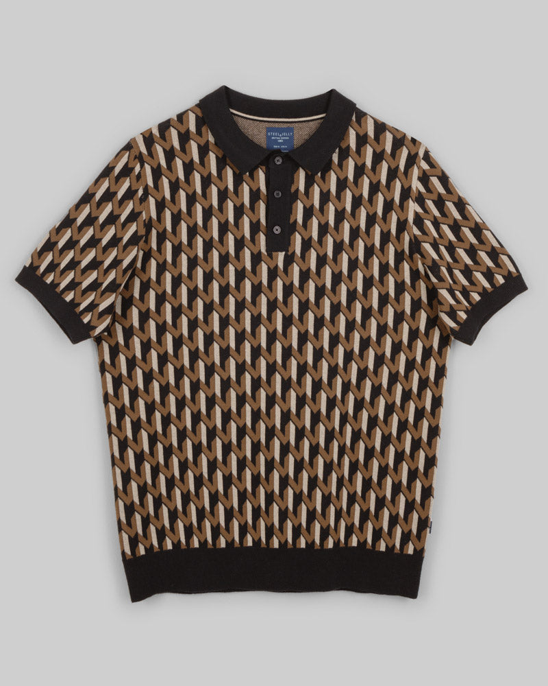 Geometric Jacquard Short Sleeve Polo Shirt