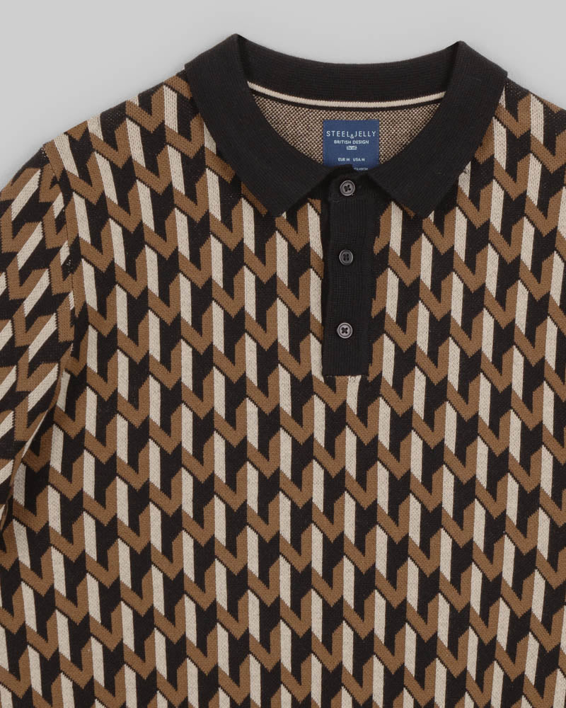 Geometric Jacquard Short Sleeve Polo Shirt