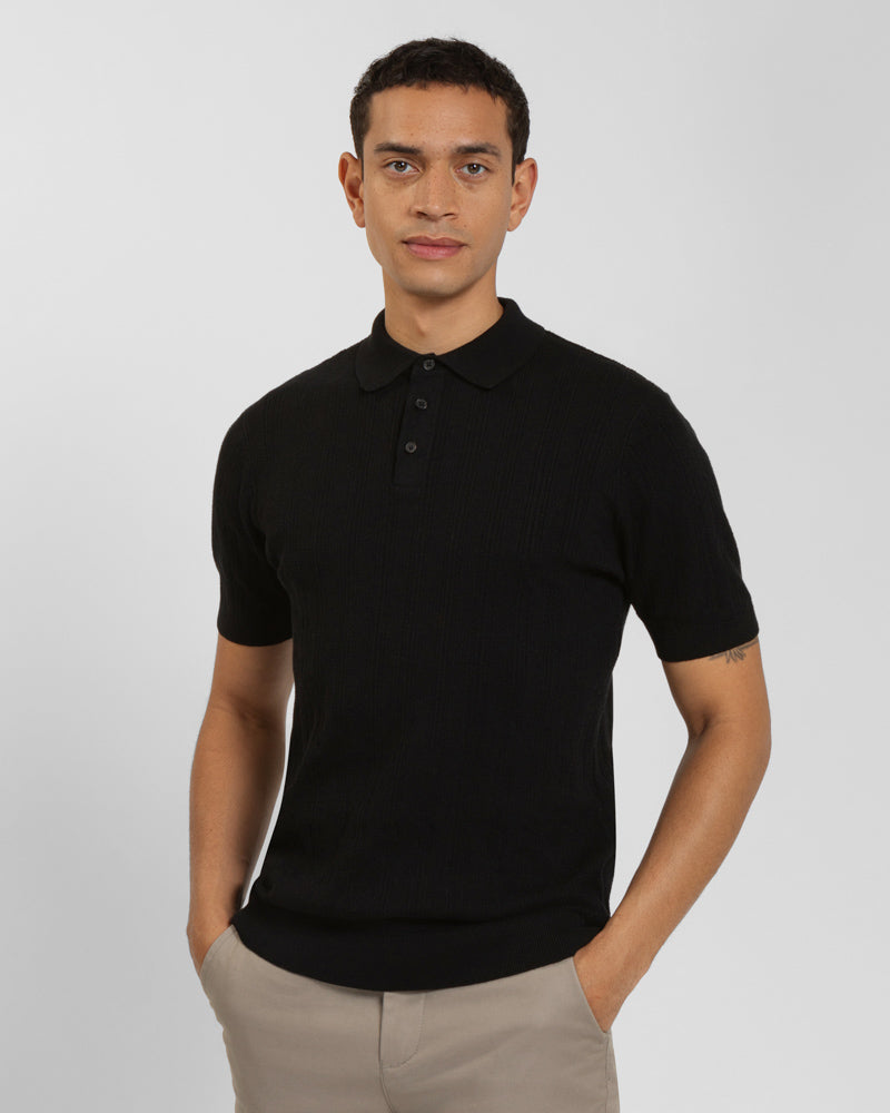 Textured Stripe Short Sleeve Polo Shirt