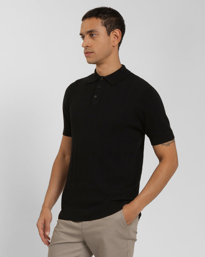 Textured Stripe Short Sleeve Polo Shirt