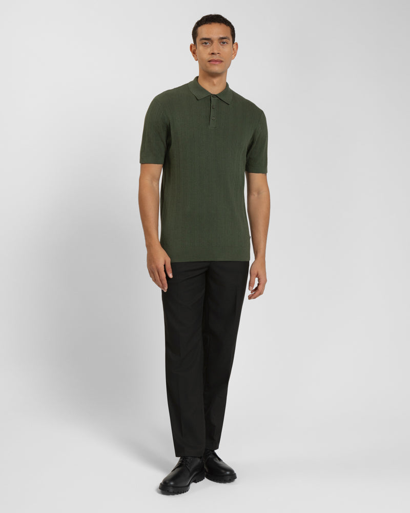 Textured Stripe Short Sleeve Polo Shirt