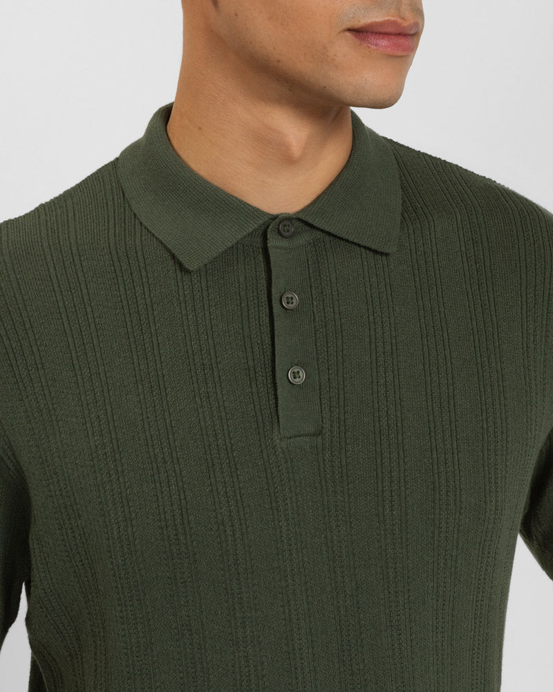 Textured Stripe Short Sleeve Polo Shirt