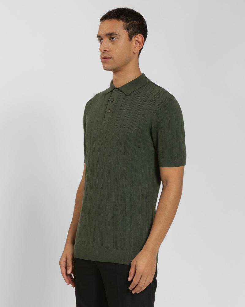 Textured Stripe Short Sleeve Polo Shirt