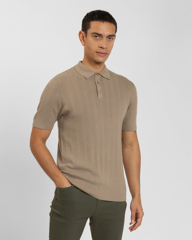 Textured Stripe Short Sleeve Polo Shirt