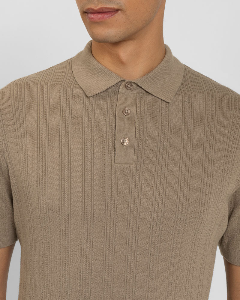 Textured Stripe Short Sleeve Polo Shirt