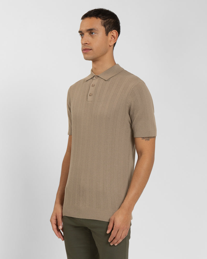 Textured Stripe Short Sleeve Polo Shirt