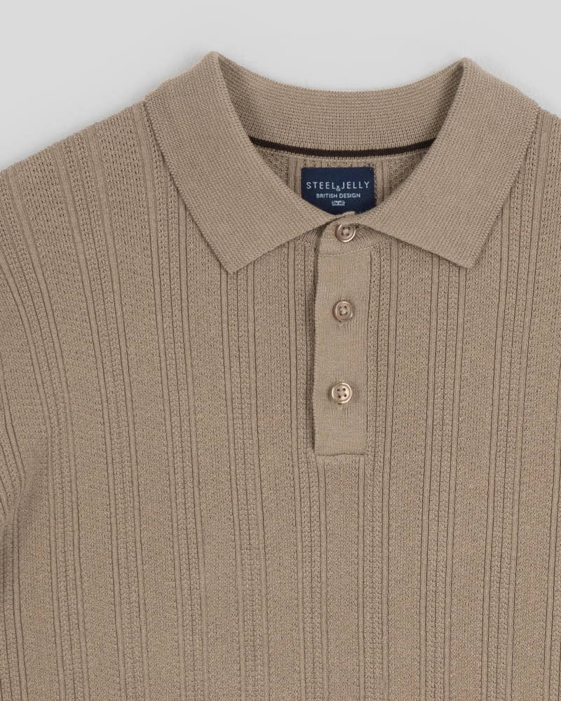 Textured Stripe Short Sleeve Polo Shirt