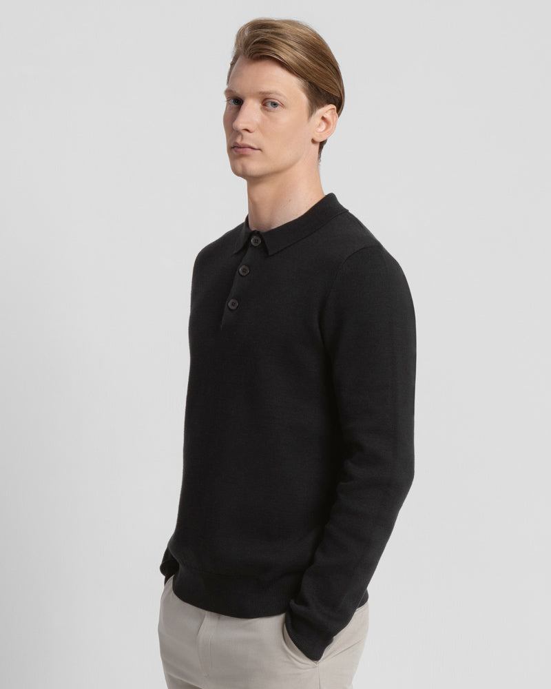 Heavy Milano Knit Long Sleeve Polo Shirt