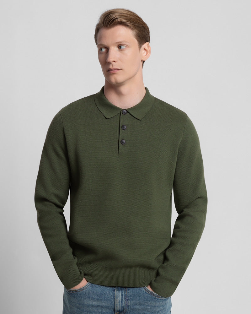 Heavy Milano Knit Long Sleeve Polo Shirt