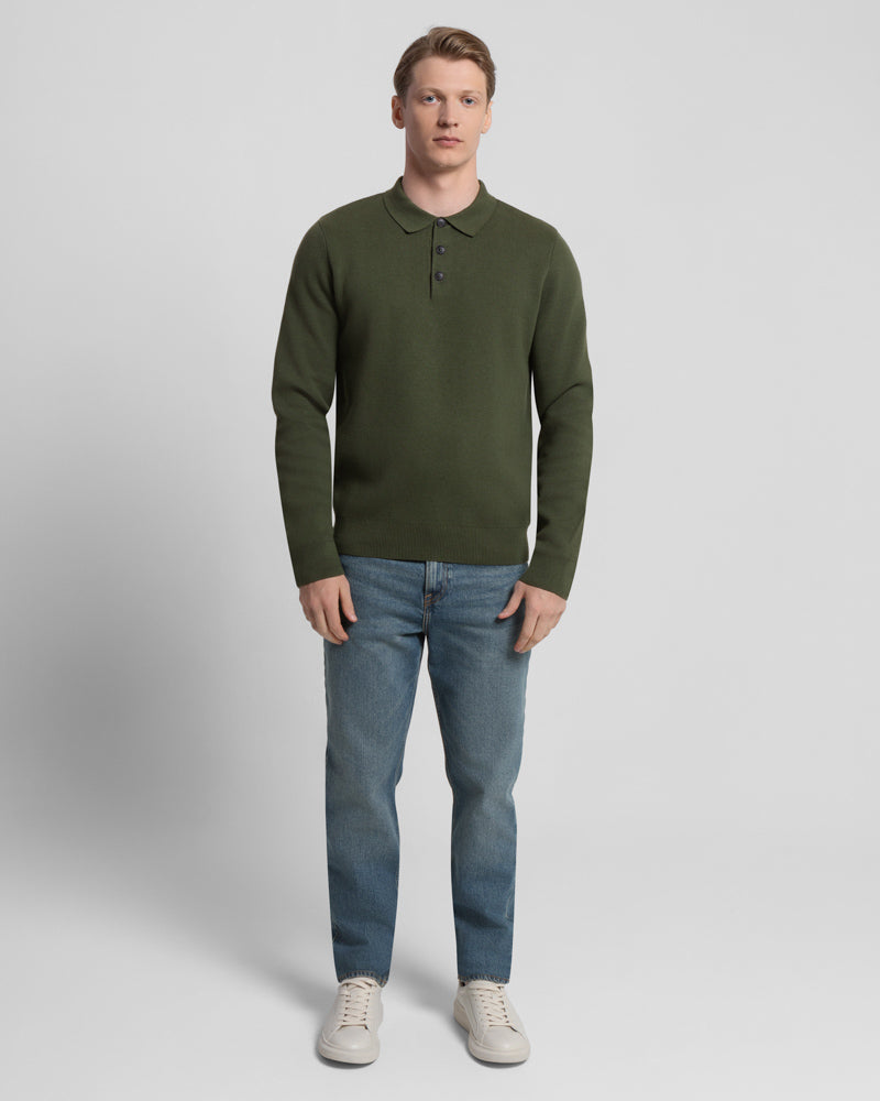 Heavy Milano Knit Long Sleeve Polo Shirt