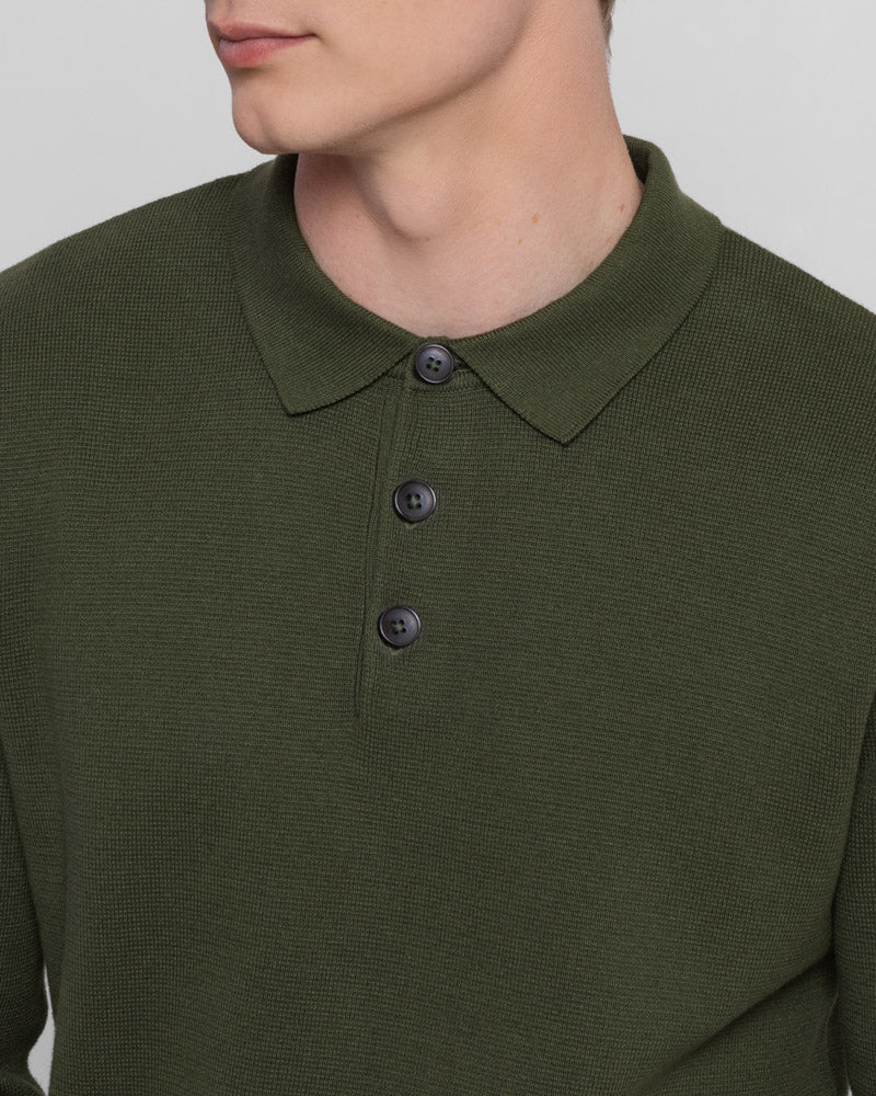 Heavy Milano Knit Long Sleeve Polo Shirt