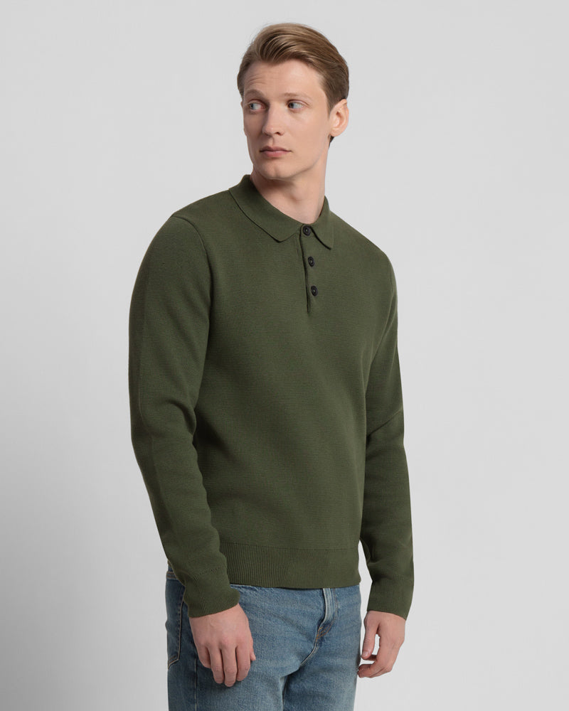 Heavy Milano Knit Long Sleeve Polo Shirt