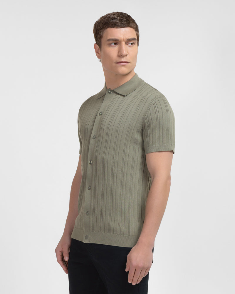 Kilburn - Stripe Textured Knitted Short Sleeve Shirt