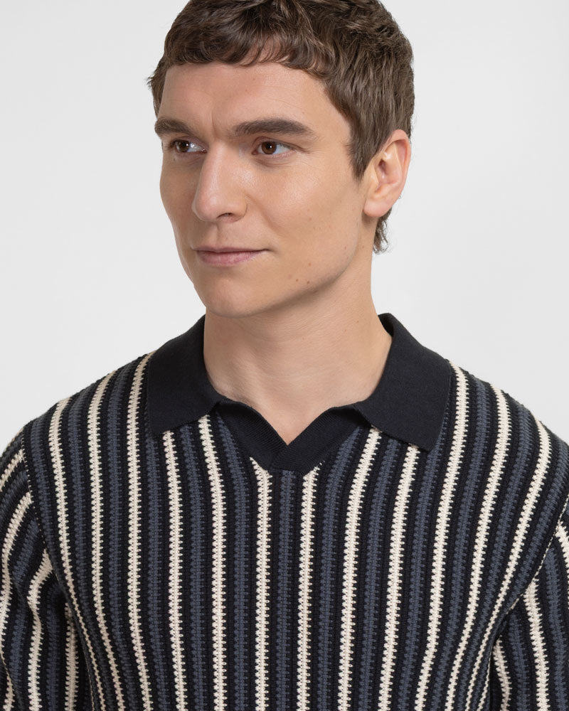 Pimlico - Knitted Stripe Trophy Neck Polo Shirt