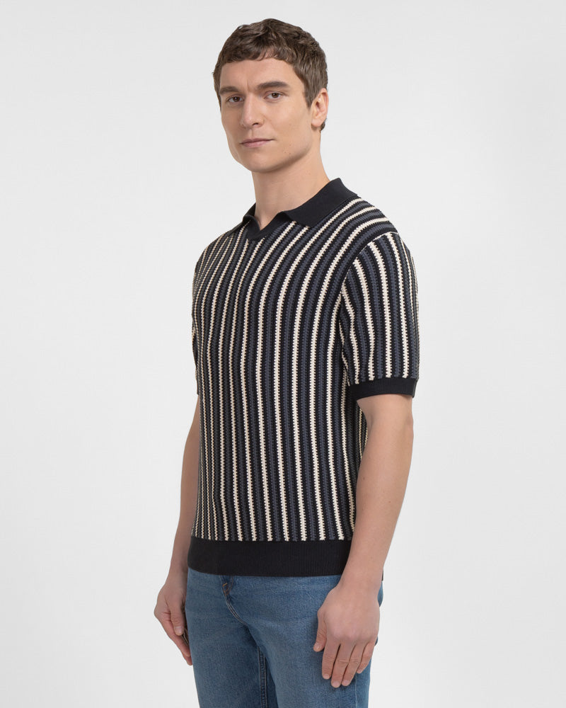 Pimlico - Knitted Stripe Trophy Neck Polo Shirt