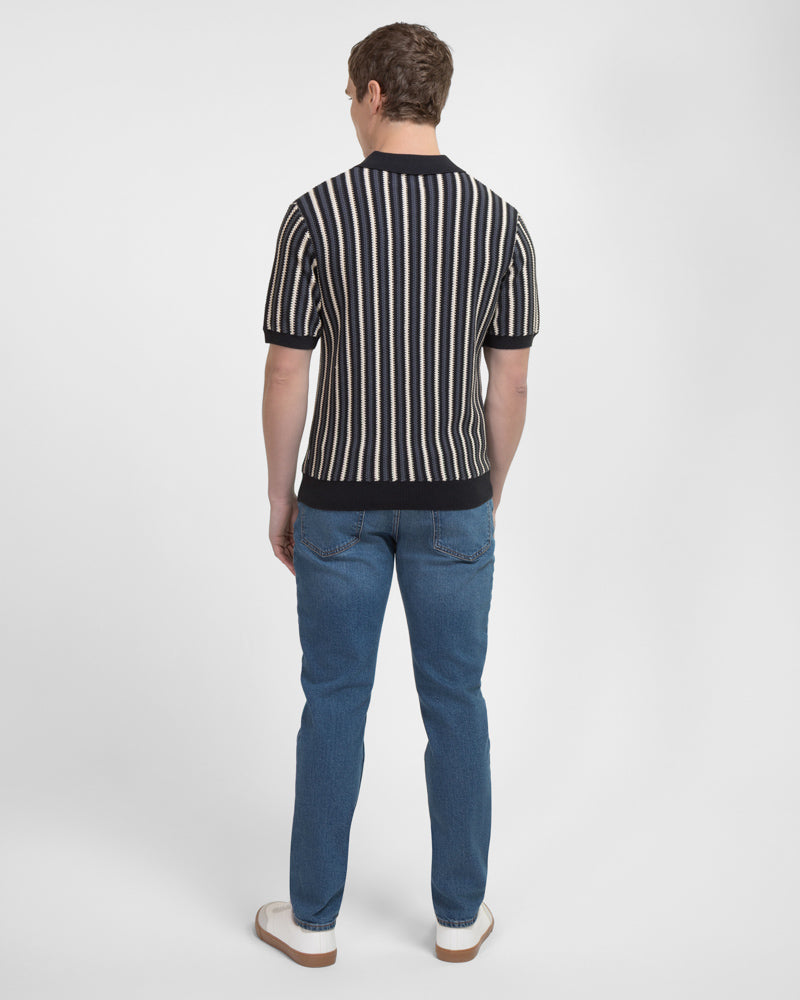 Pimlico - Knitted Stripe Trophy Neck Polo Shirt