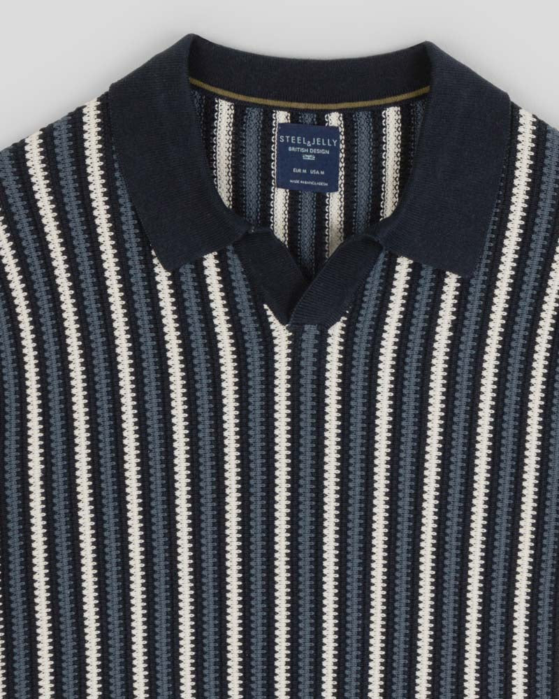 Pimlico - Knitted Stripe Trophy Neck Polo Shirt
