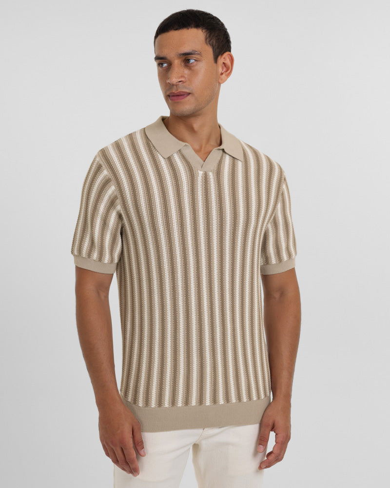 Pimlico - Knitted Stripe Trophy Neck Polo Shirt