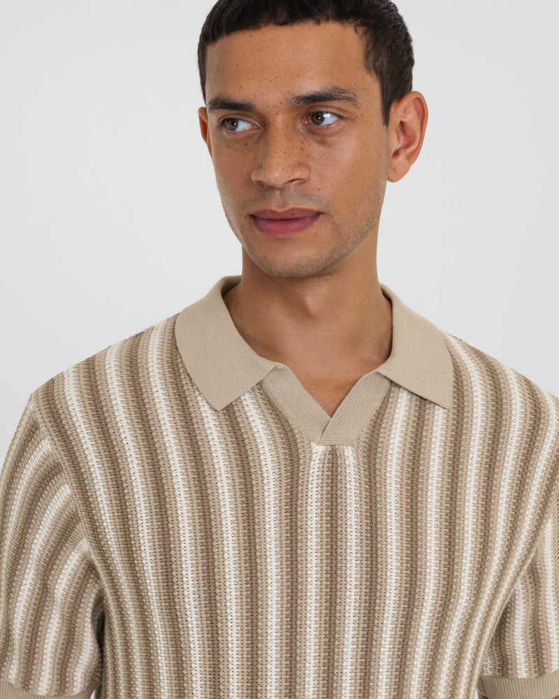 Pimlico - Knitted Stripe Trophy Neck Polo Shirt