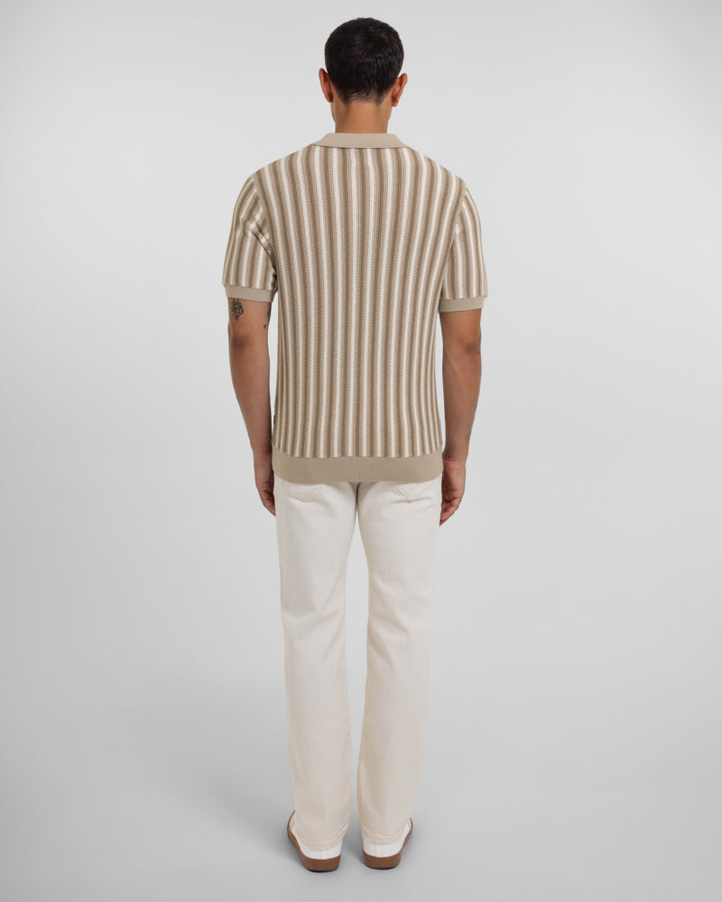 Pimlico - Knitted Stripe Trophy Neck Polo Shirt