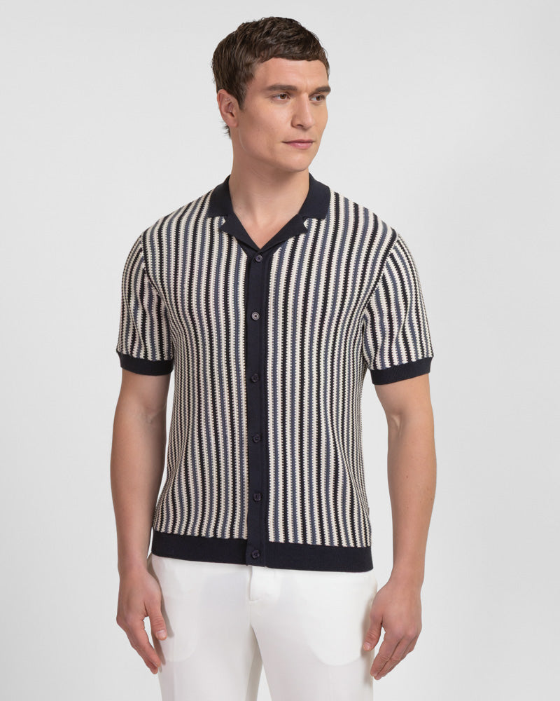 Stanmore - Tonal Stripe Knitted Short Sleeve Shirt