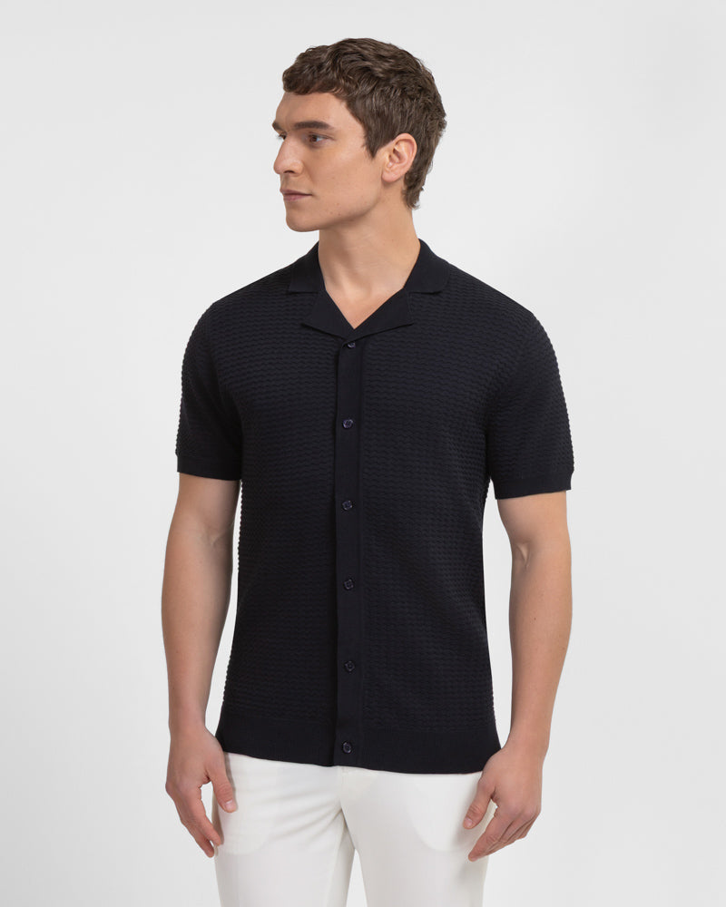 Aldgate - Chevron Textured Knitted Short Sleeve Shirt