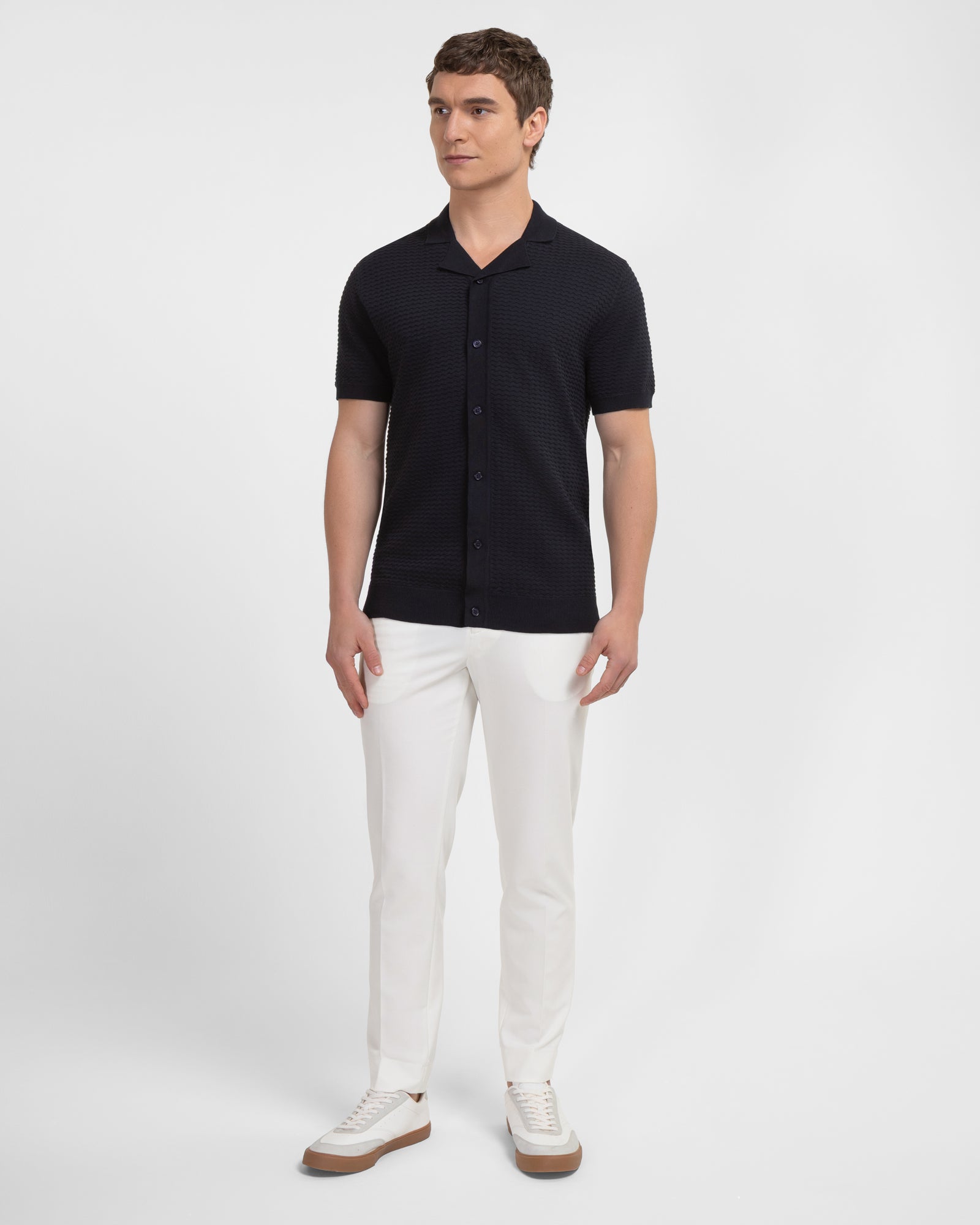 Aldgate - Chevron Textured Knitted Short Sleeve Shirt