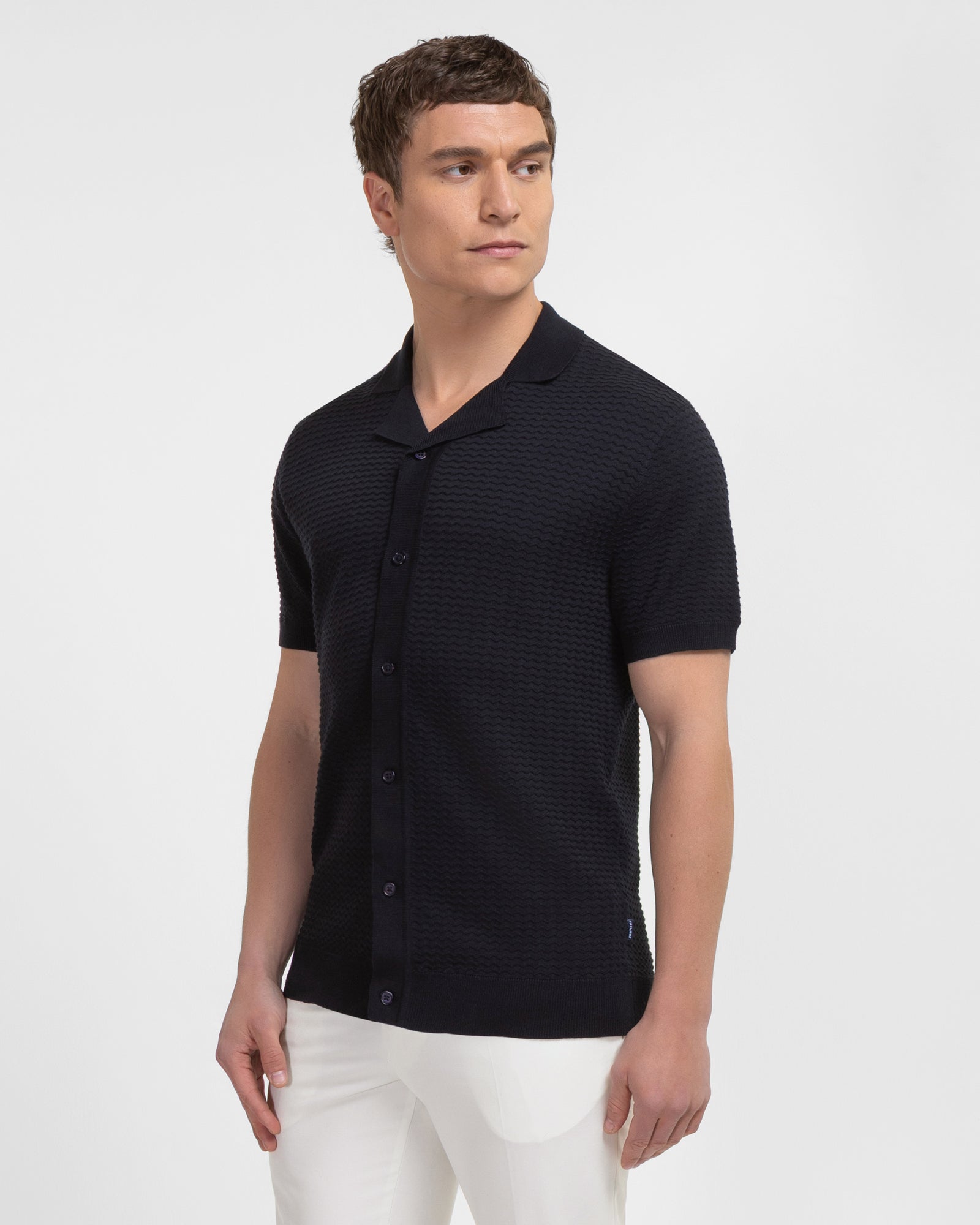 Aldgate - Chevron Textured Knitted Short Sleeve Shirt