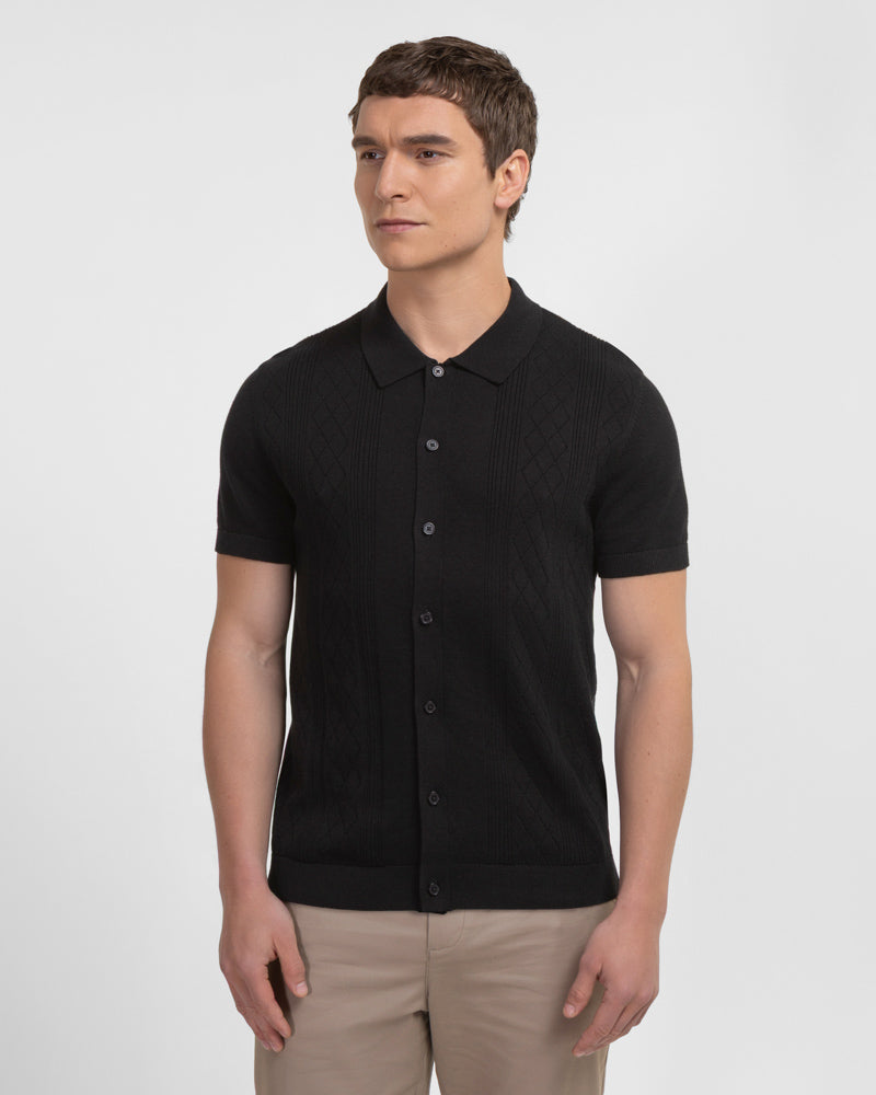 Bayswater - Embossed Stripe Knitted Short Sleeve Shirt