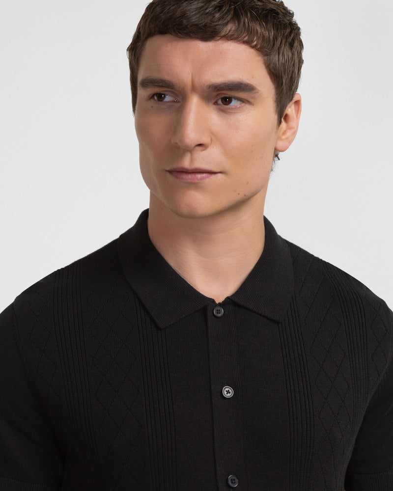 Bayswater - Embossed Stripe Knitted Short Sleeve Shirt