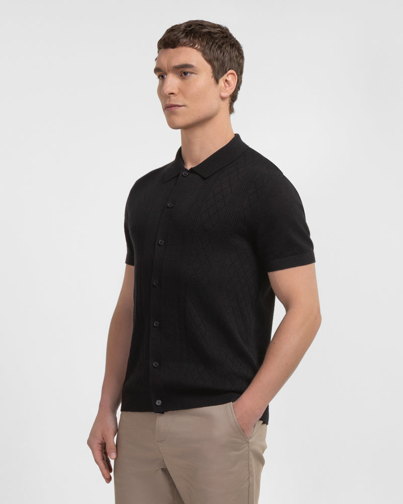 Bayswater - Embossed Stripe Knitted Short Sleeve Shirt