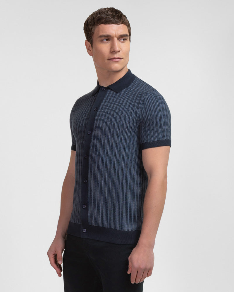 Heston - Stripe Textured Knitted Short Sleeve Shirt