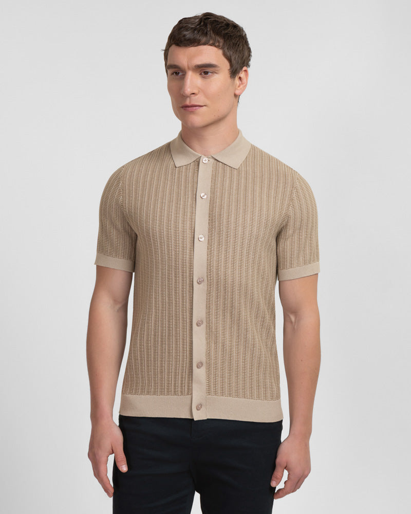 Heston - Stripe Textured Knitted Short Sleeve Shirt
