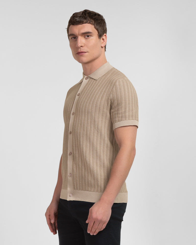 Heston - Stripe Textured Knitted Short Sleeve Shirt