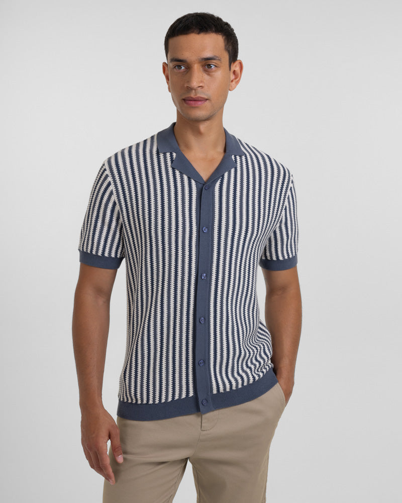 Feltham - Tonal Stripe Knitted Short Sleeve Shirt