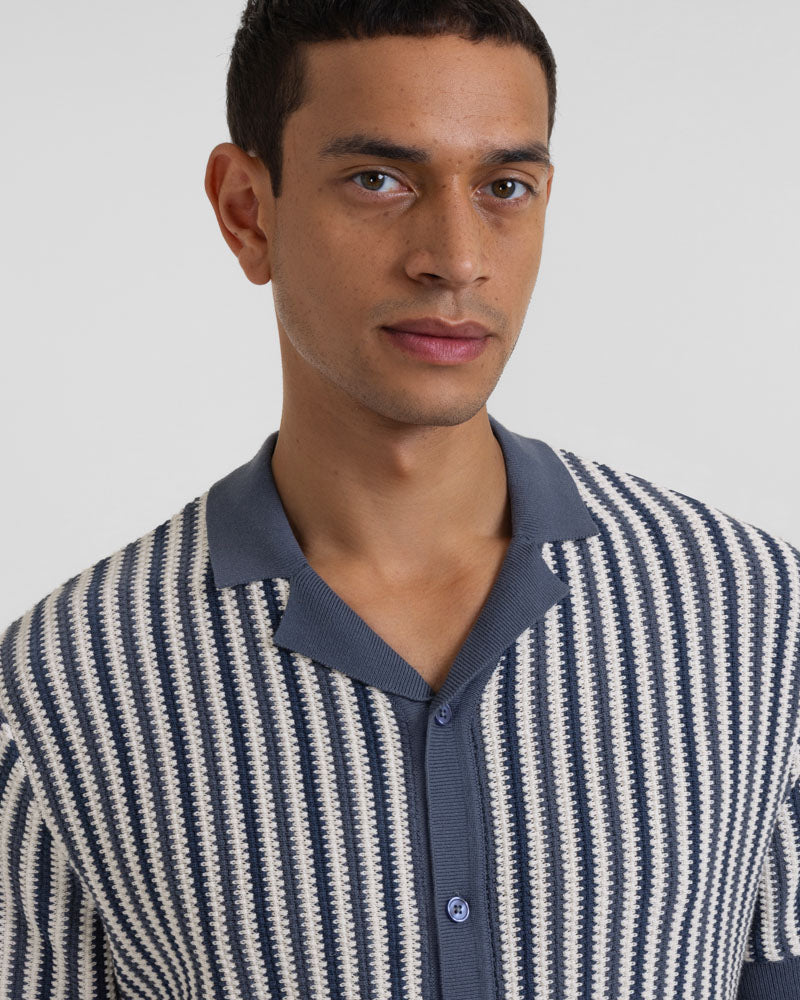 Feltham - Tonal Stripe Knitted Short Sleeve Shirt