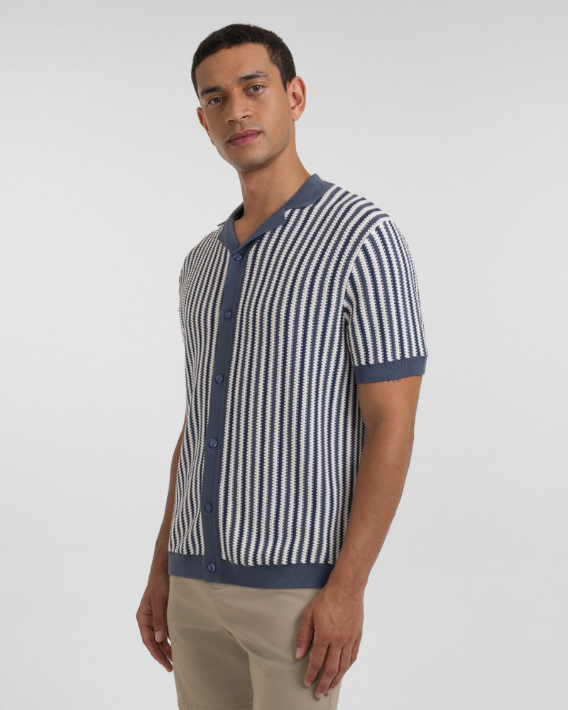 Feltham - Tonal Stripe Knitted Short Sleeve Shirt