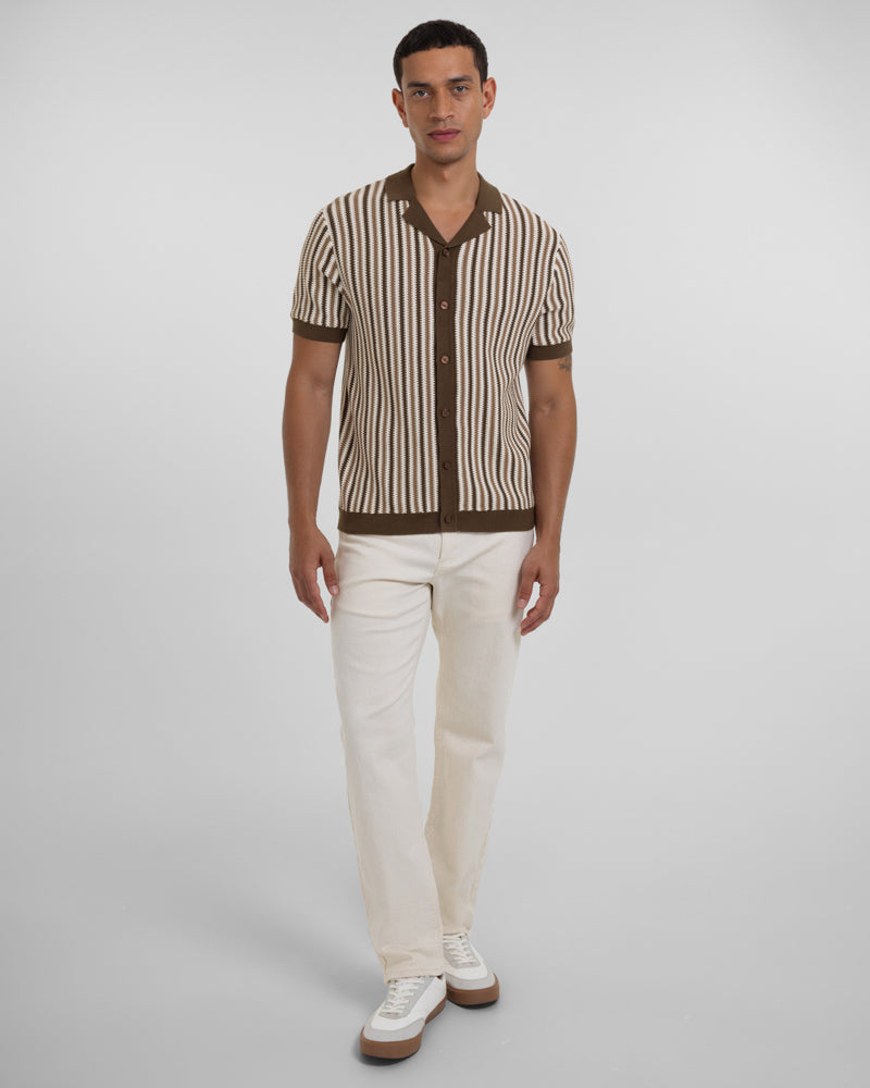 Feltham - Tonal Stripe Knitted Short Sleeve Shirt