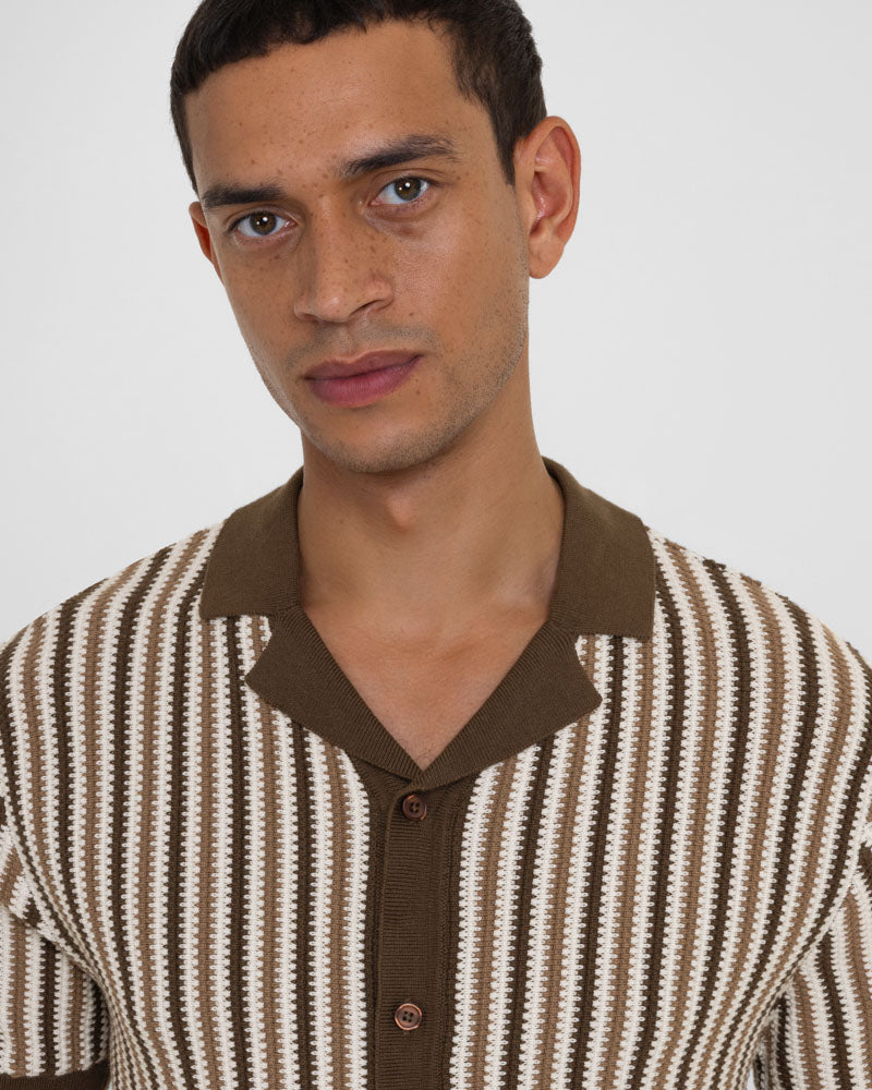 Feltham - Tonal Stripe Knitted Short Sleeve Shirt