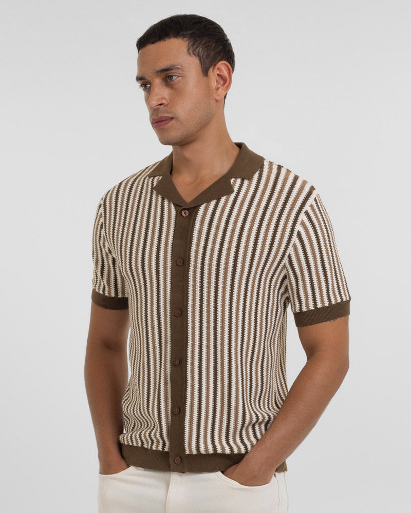 Feltham - Tonal Stripe Knitted Short Sleeve Shirt