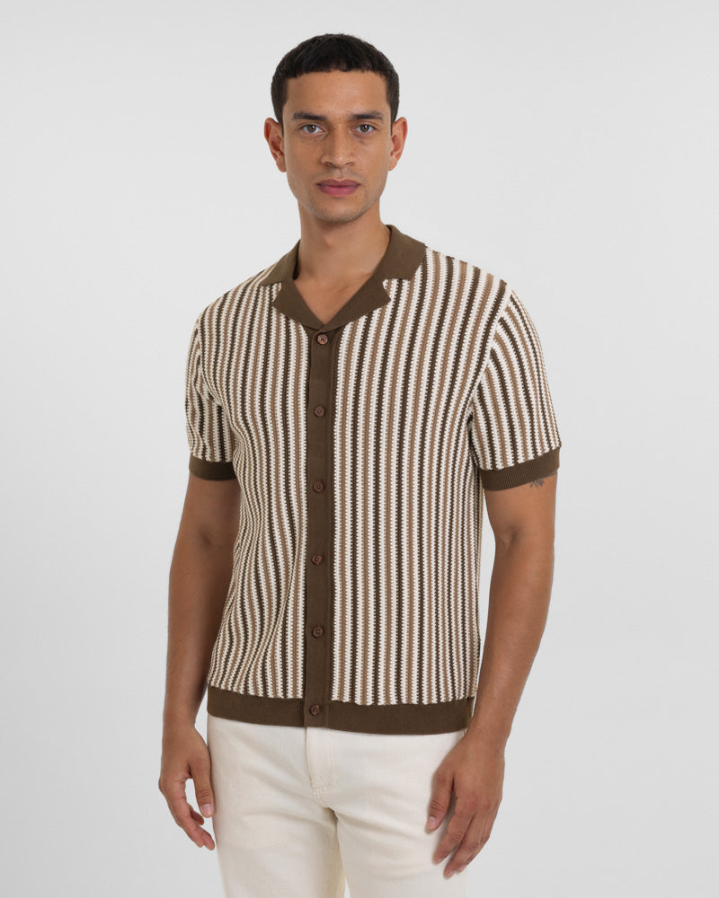 Feltham - Tonal Stripe Knitted Short Sleeve Shirt