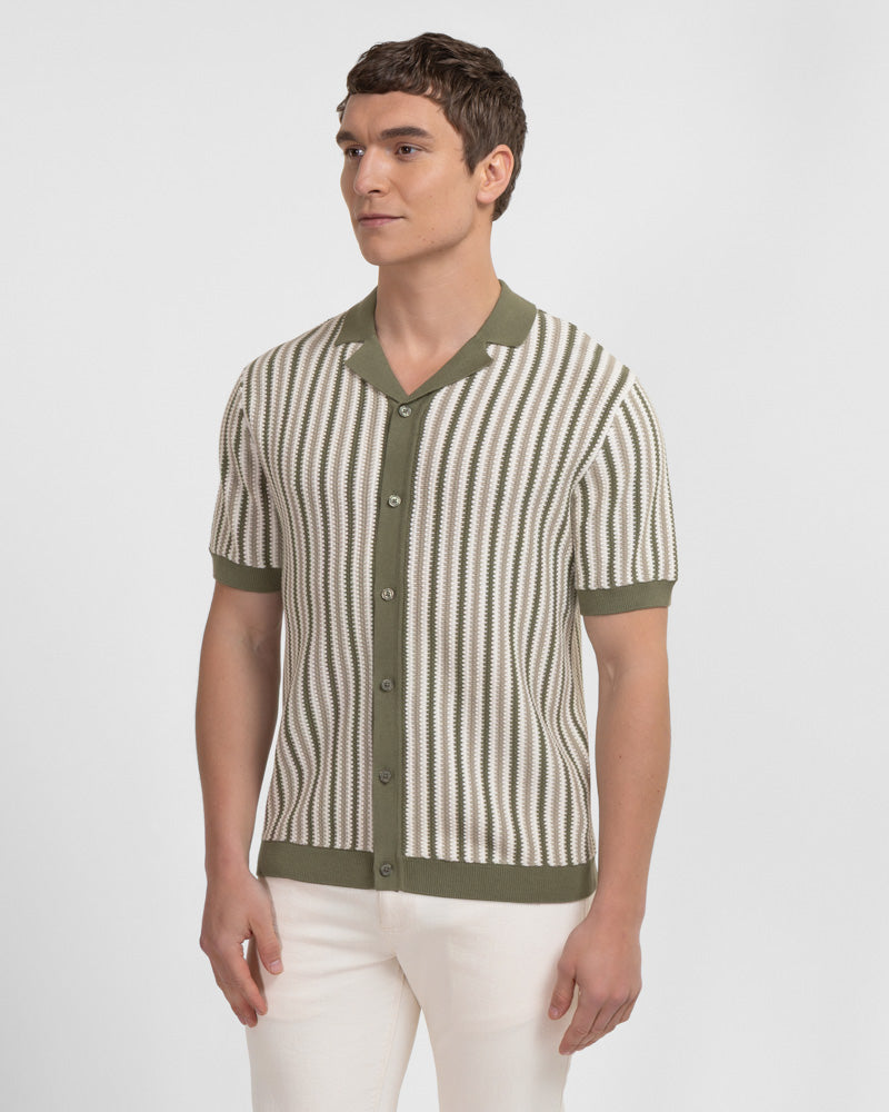 Feltham - Tonal Stripe Knitted Short Sleeve Shirt