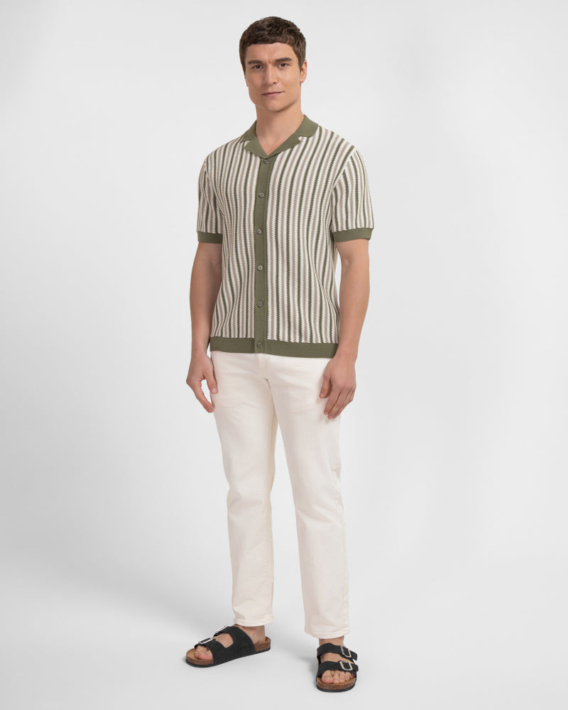 Feltham - Tonal Stripe Knitted Short Sleeve Shirt
